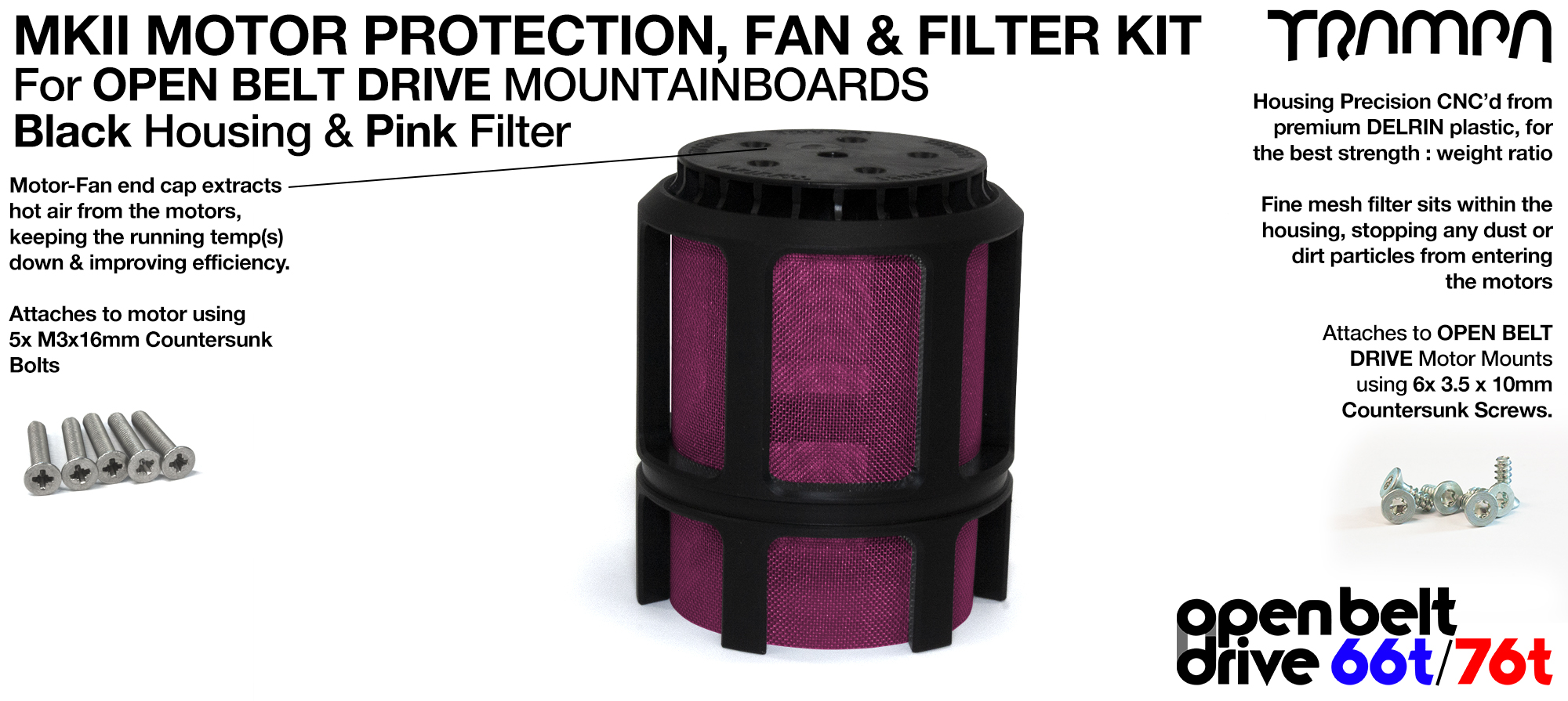 FULL CAGE Motor protection SUPER STRONG DELRIN Plastic includes Fan & PINK Filter - SINGLE
