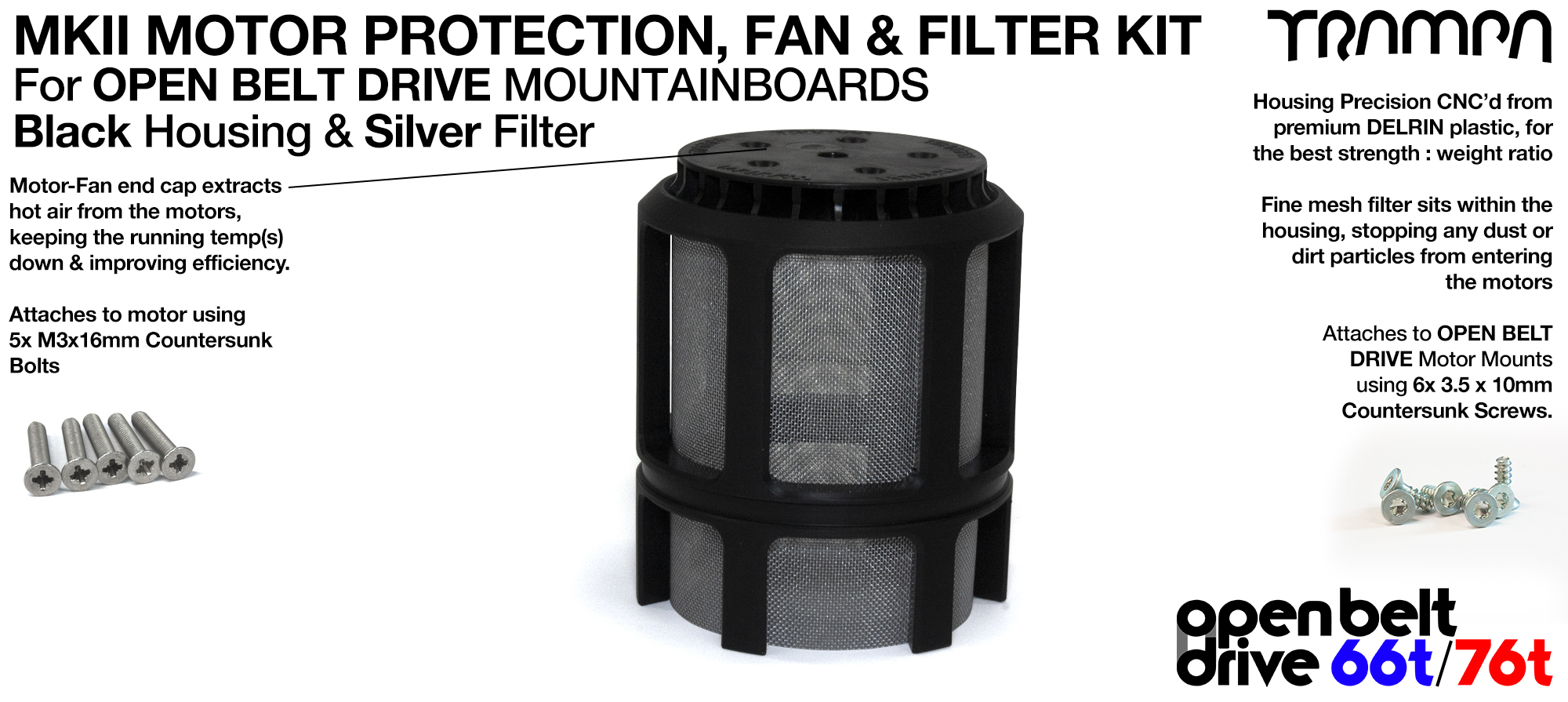 FULL CAGE Motor protection SUPER STRONG DELRIN Plastic includes Fan & SILVER Filter - SINGLE