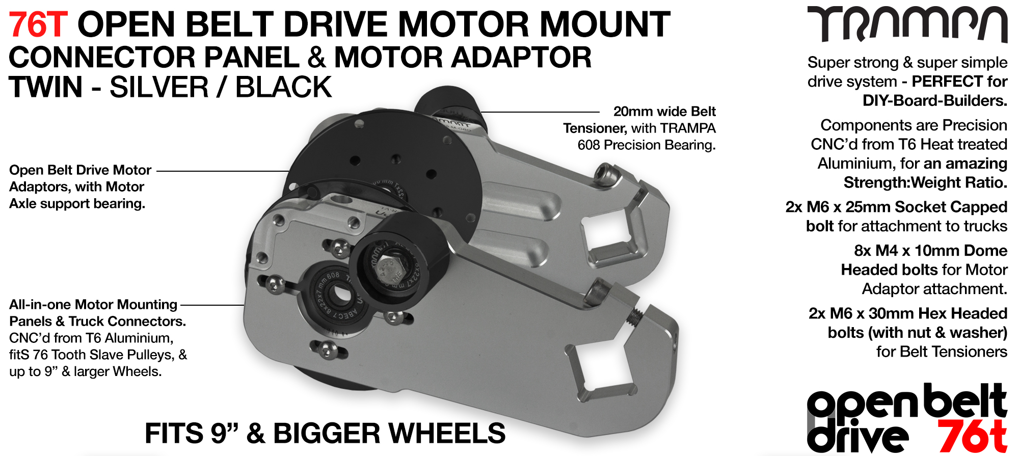76T Open Belt Drive Motor Mount & Motor Adaptor - TWIN SILVER