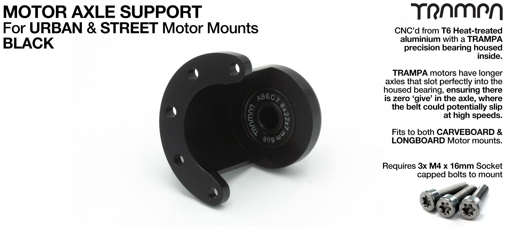 CARVE BOARD Motor Axle Support for Motor Mounts  - BLACK
