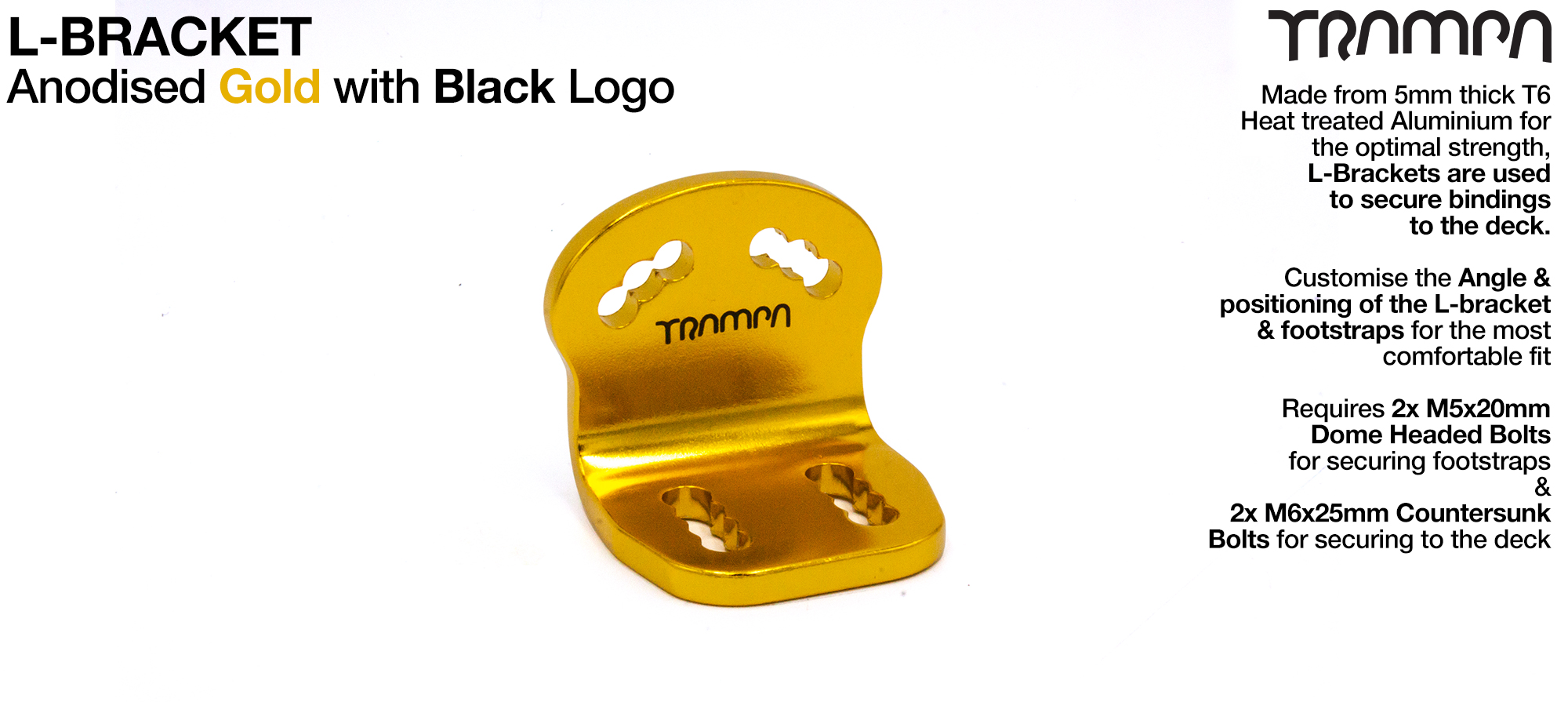 L Bracket - Anodised GOLD with BLACK logo
