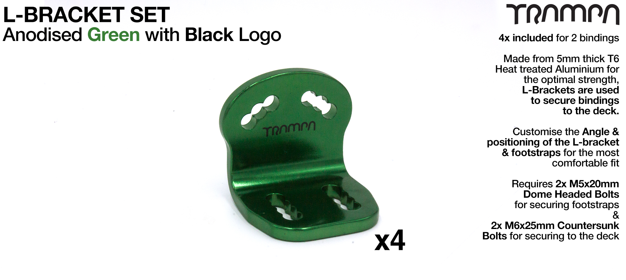 L Bracket - Anodised GREEN with BLACK logo x4