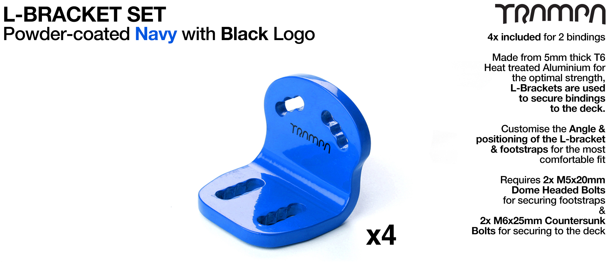 L Bracket - Powder-Coated NAVY with BLACK logo x4 