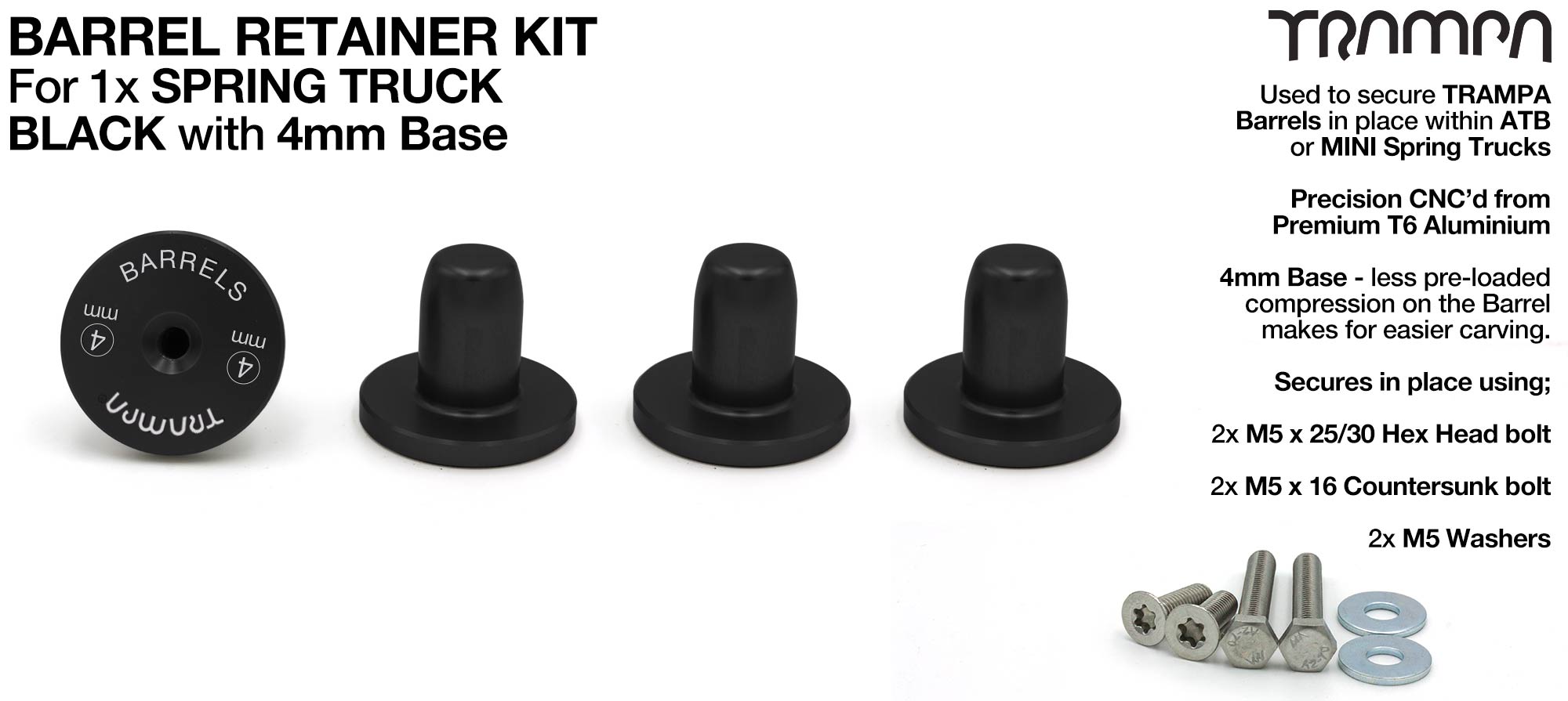 BLACK Barrel RETAINERS x4 with 4mm Base 