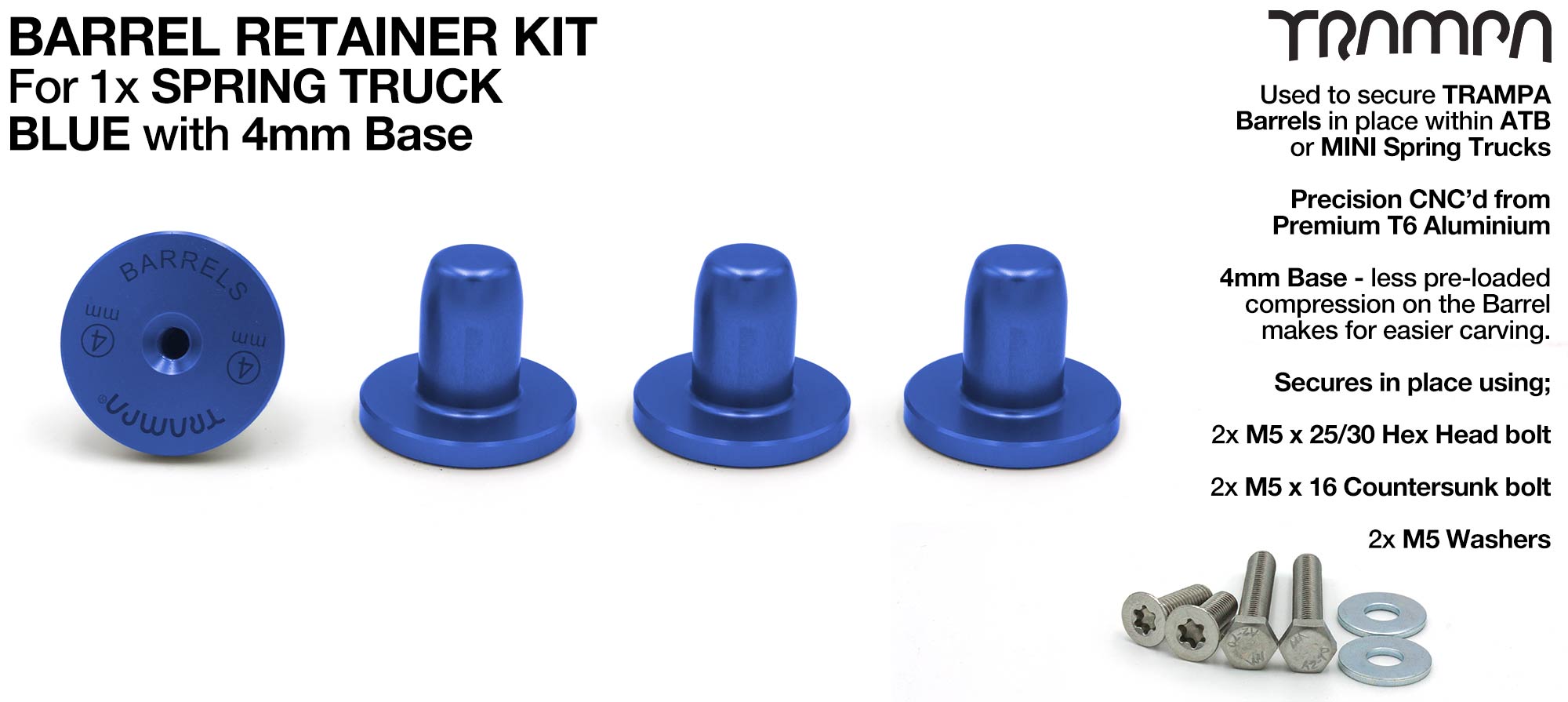 BLUE Barrel Retainers x4 with 4mm Base 