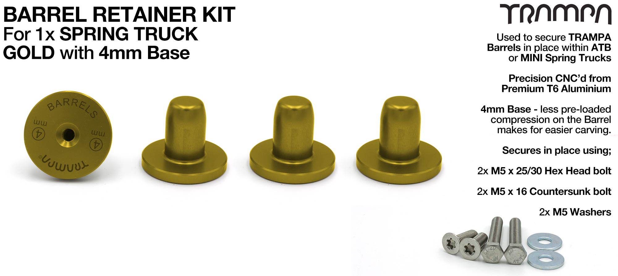GOLD Barrel Retainers x4 with 4mm Base 