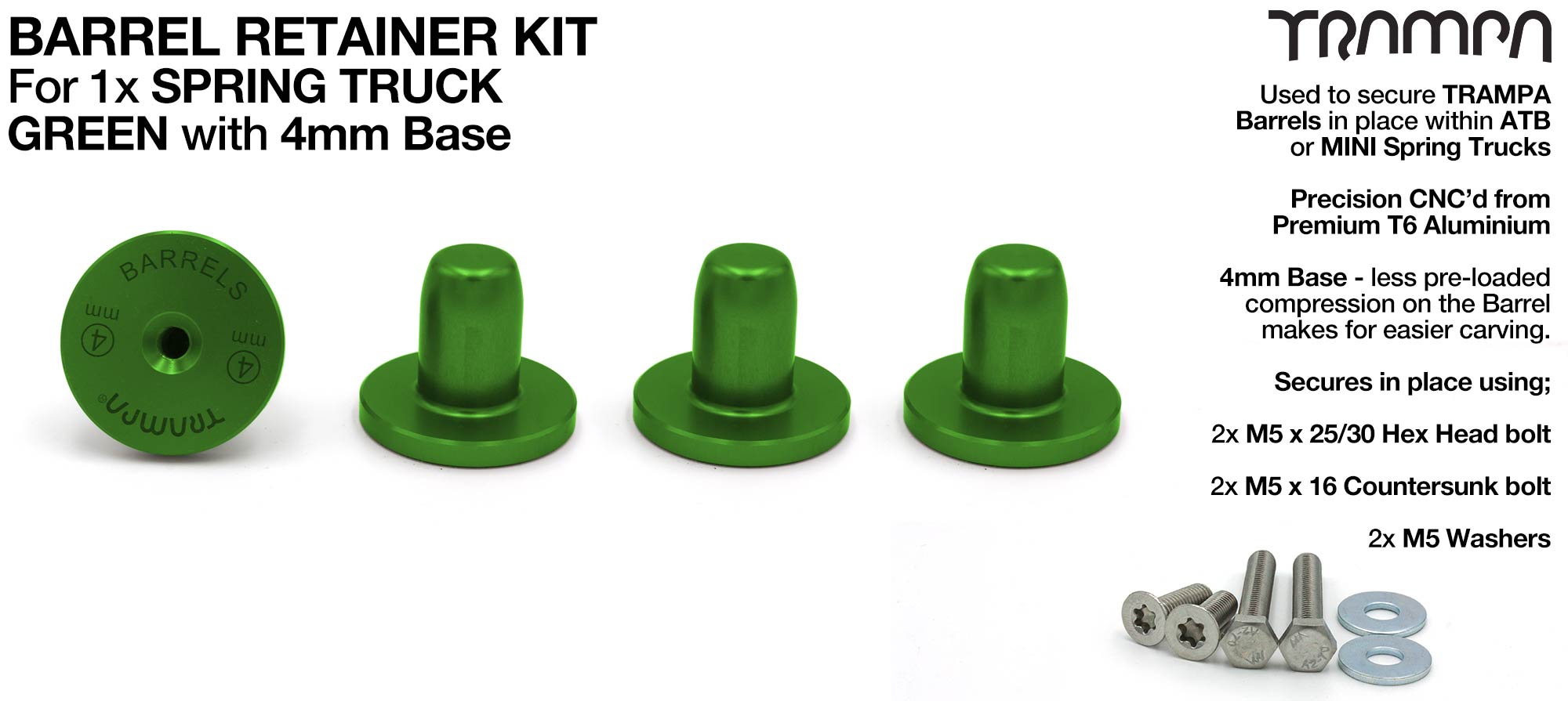 GREEN Barrel Retainers x4 with 4mm Base 