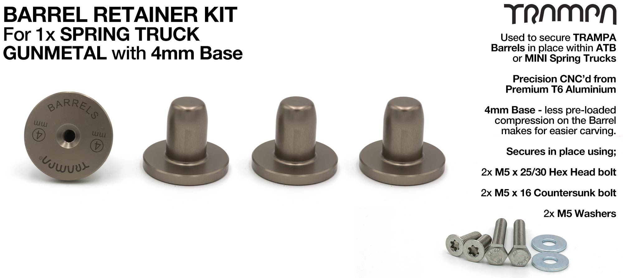 GUNMETAL Barrel Retainers x4 with 4mm Base 