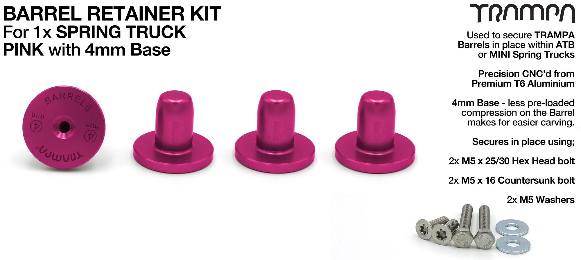PINK Barrel Retainers x4 with 4mm Base  