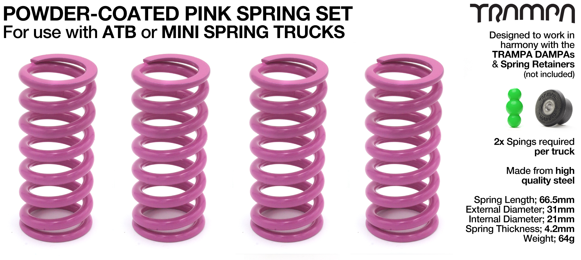 PINK Powder coated Steel Springs x4 