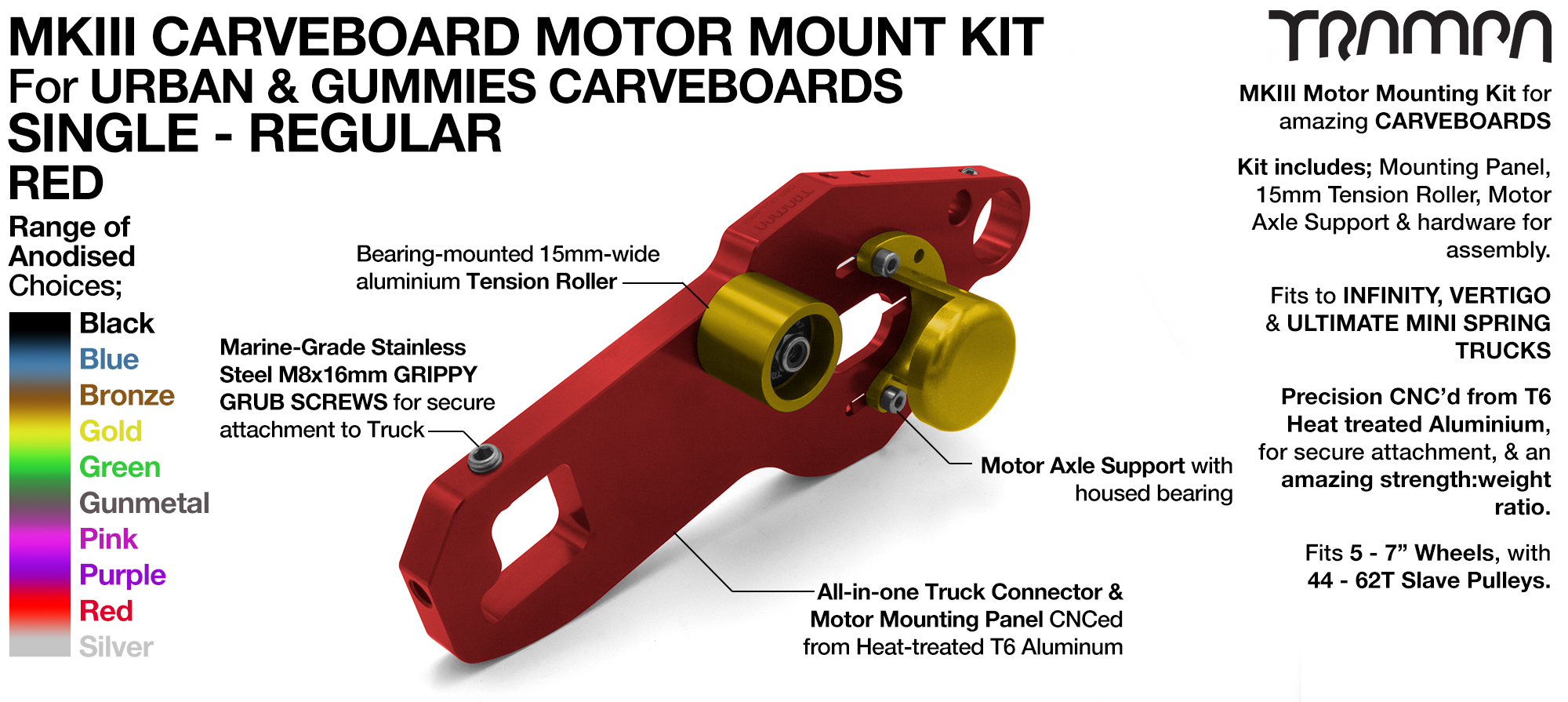 TRAMPA Mk III CARVE BOARD Motor Mount Kit - SINGLE RED