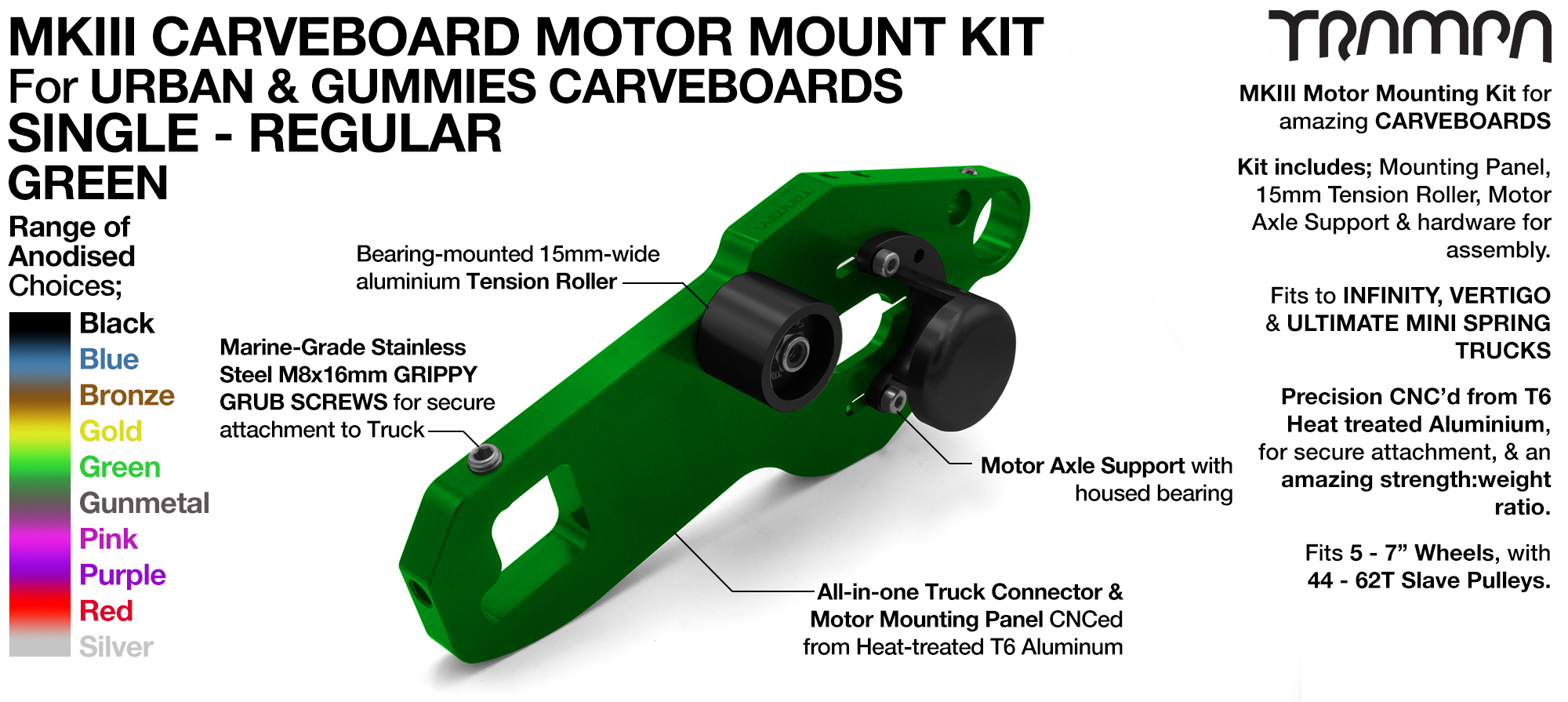 Mk III CARVE BOARD Motor Mount Kit - SINGLE GREEN