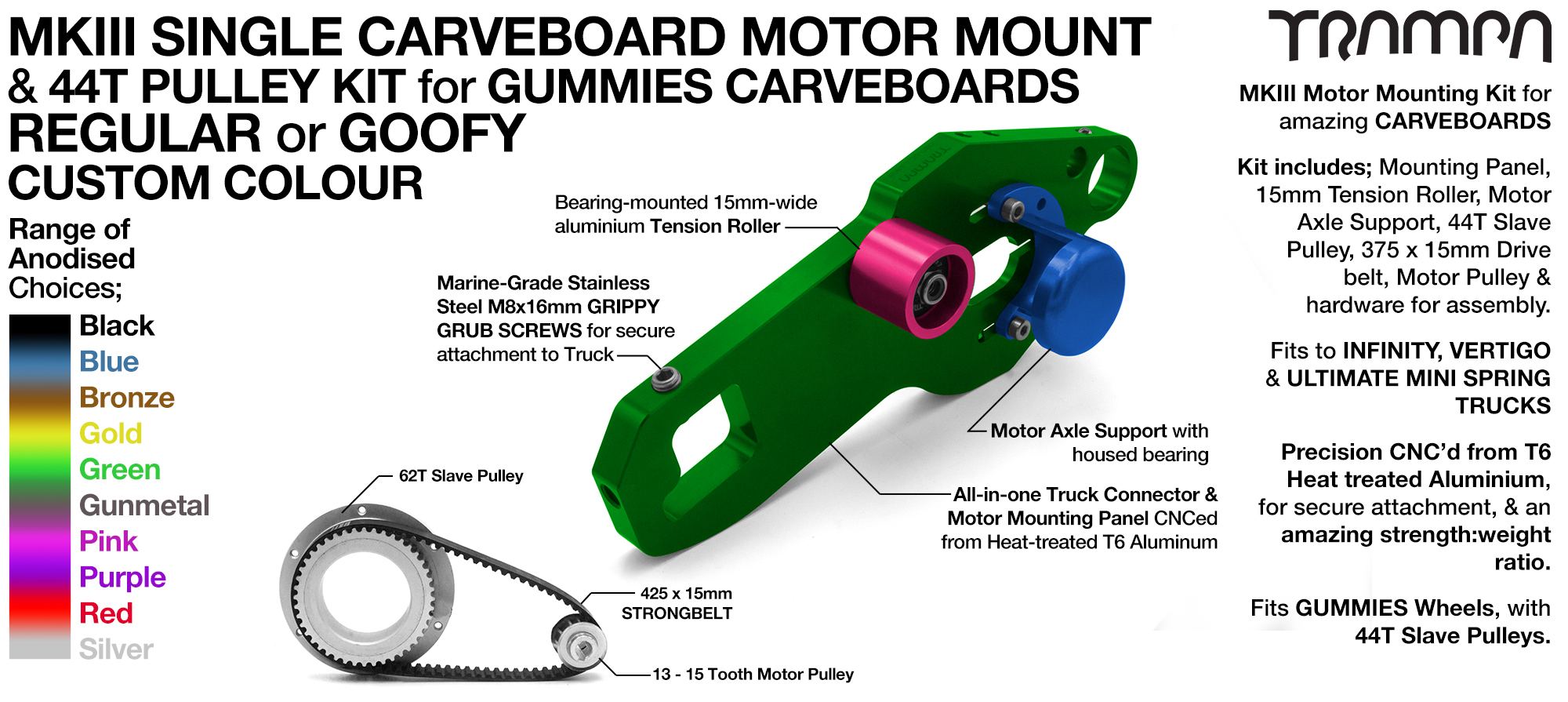 MkIII GUMMIES CARVEBOARD Motormount Connector Panel & 44 Tooth Pulley Kit - SINGLE