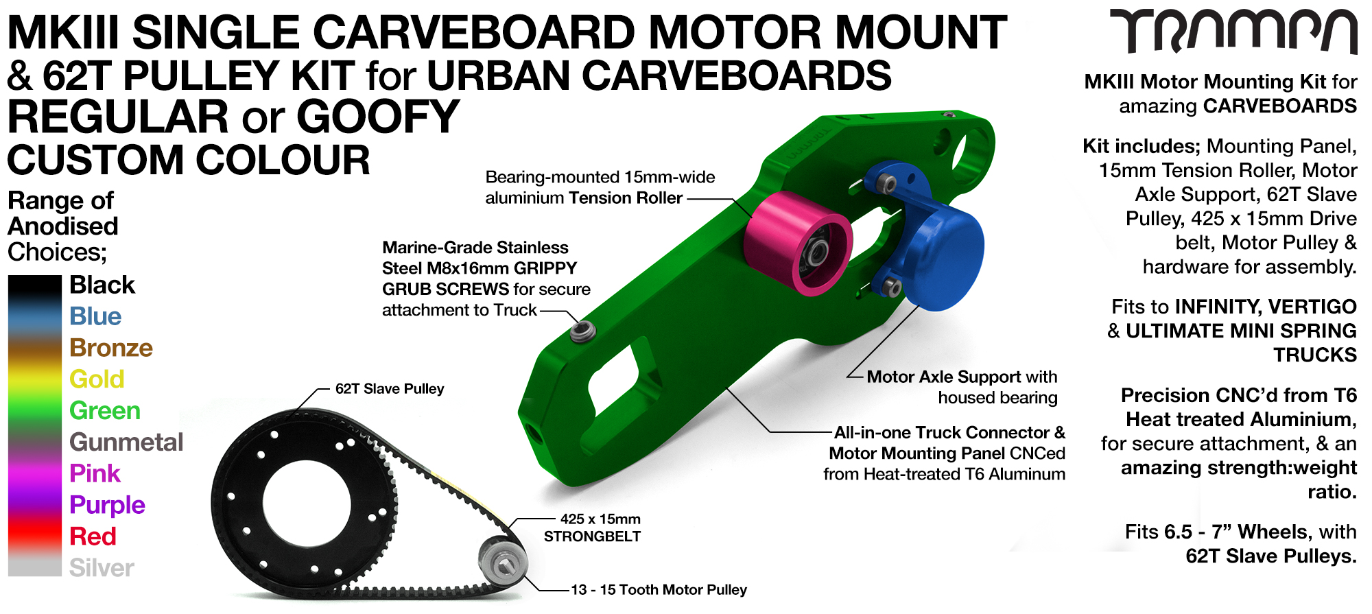 MkIII URBAN CARVEBOARD Motormount Connector Panel & 62 Tooth Pulley Kit - SINGLE