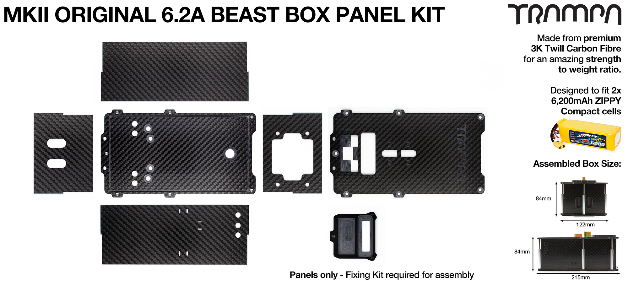 MkII BEAST Box Carbon Fibre Panel kit with integrated LED & NRF Housing - Fits 2x 6200 Zippy compact 