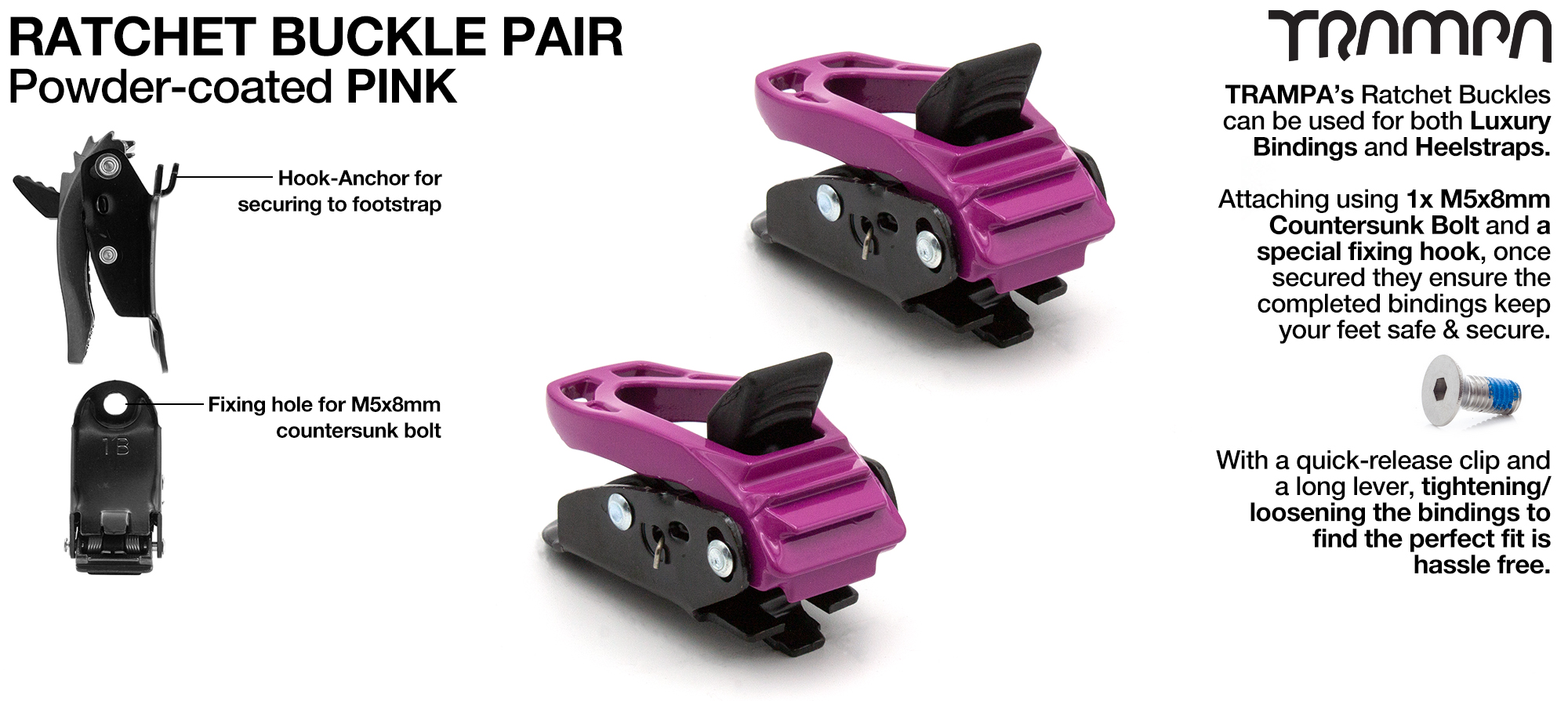 PINK Powder Coated Ratchet Buckles x 2