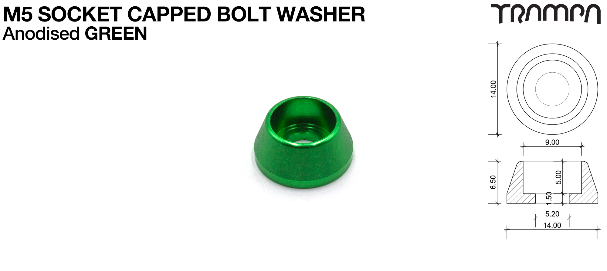 M5 Socket Capped Washer B Anodised - GREEN