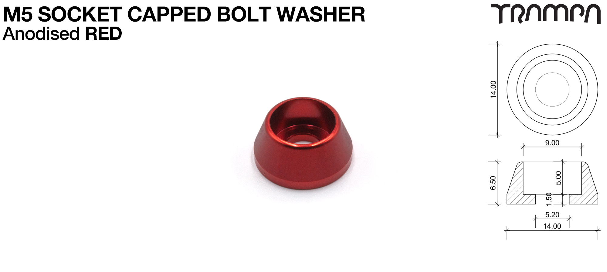 M5 Socket Capped Washer B Anodised - RED