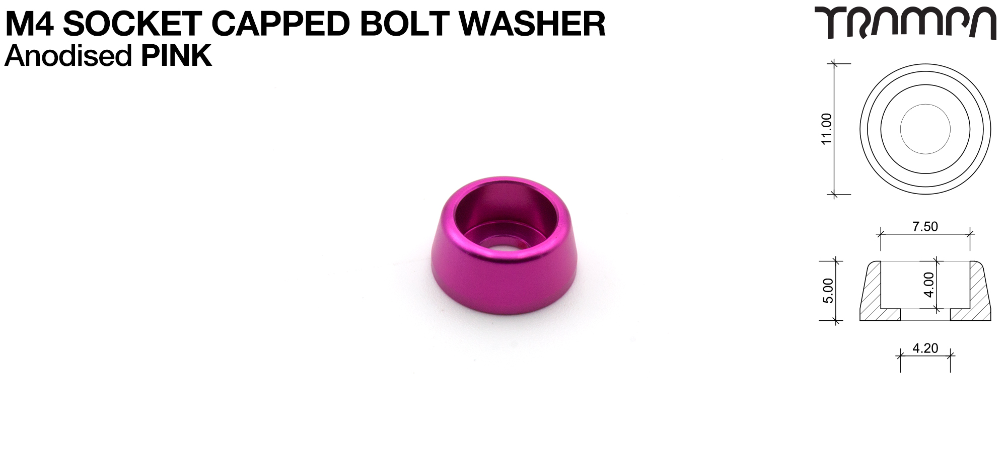 M4 Socket Capped Washer - Anodised PINK