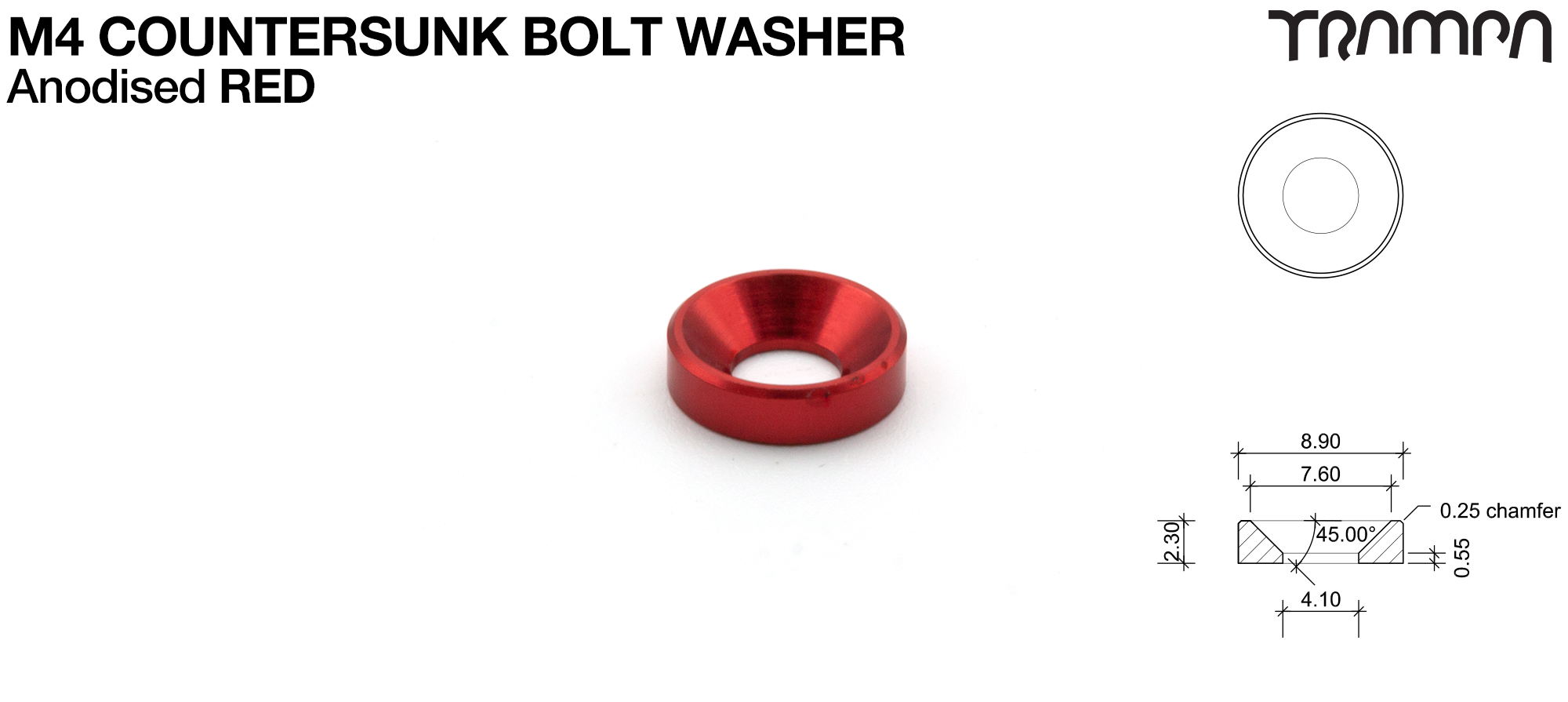 M4 COUNTERSUNK Washer Anodised - RED