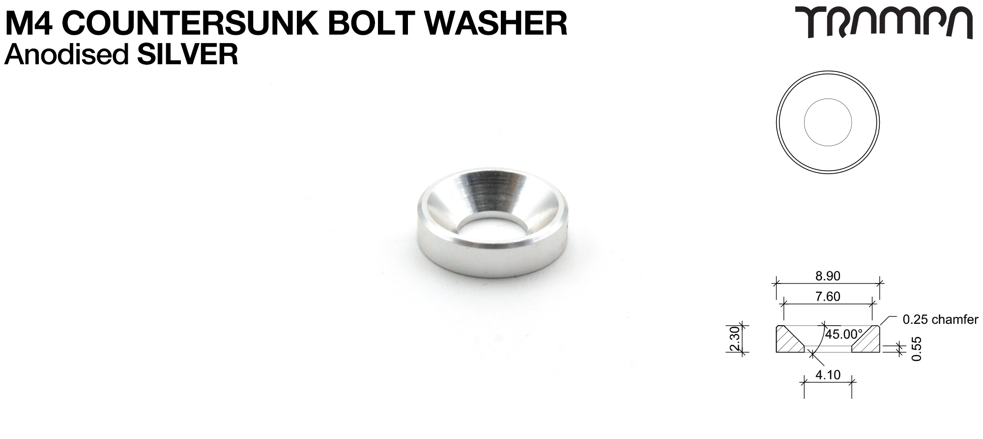 M4 COUNTERSUNK Washer Anodised - SILVER