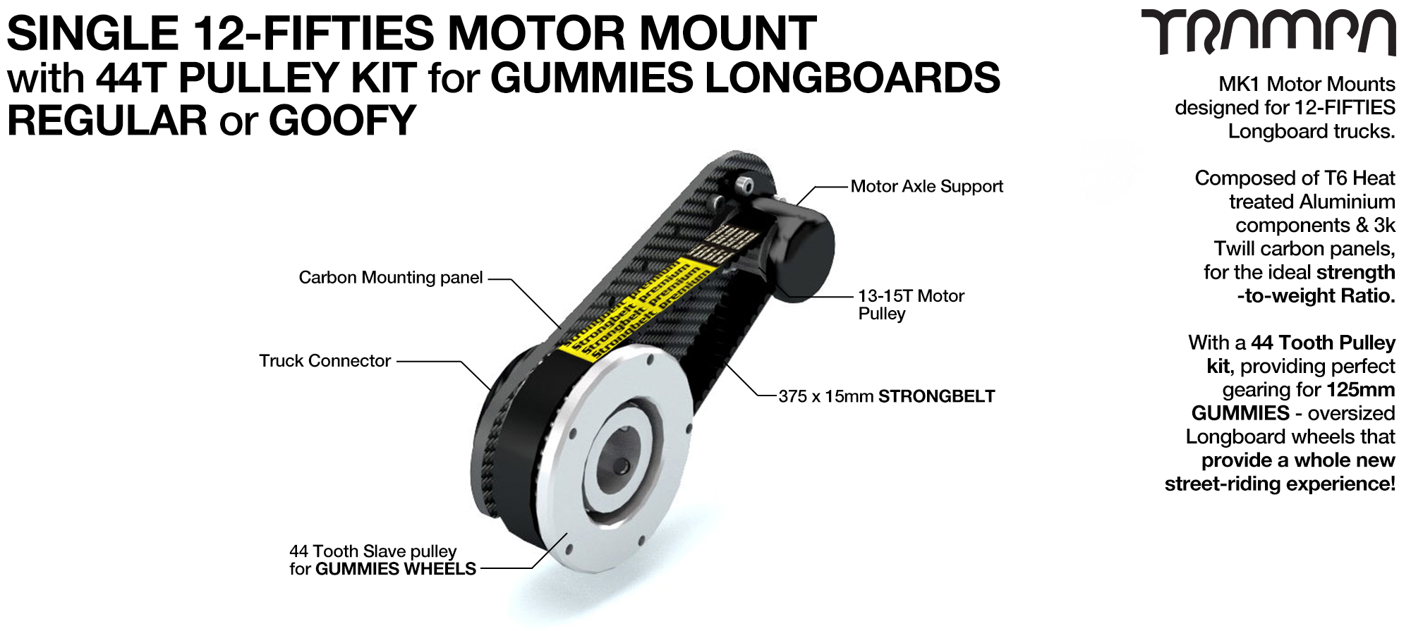 Original 12FiFties Motor Mount & 44 Tooth Pulley Kit for GUMMIES Wheels - SINGLE