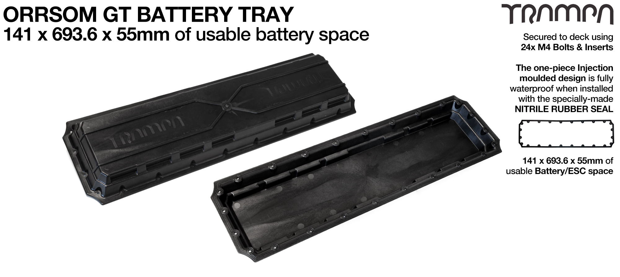 ORRSOM GT Longboard Underboard Battery Tray - Capable of housing 12s6p