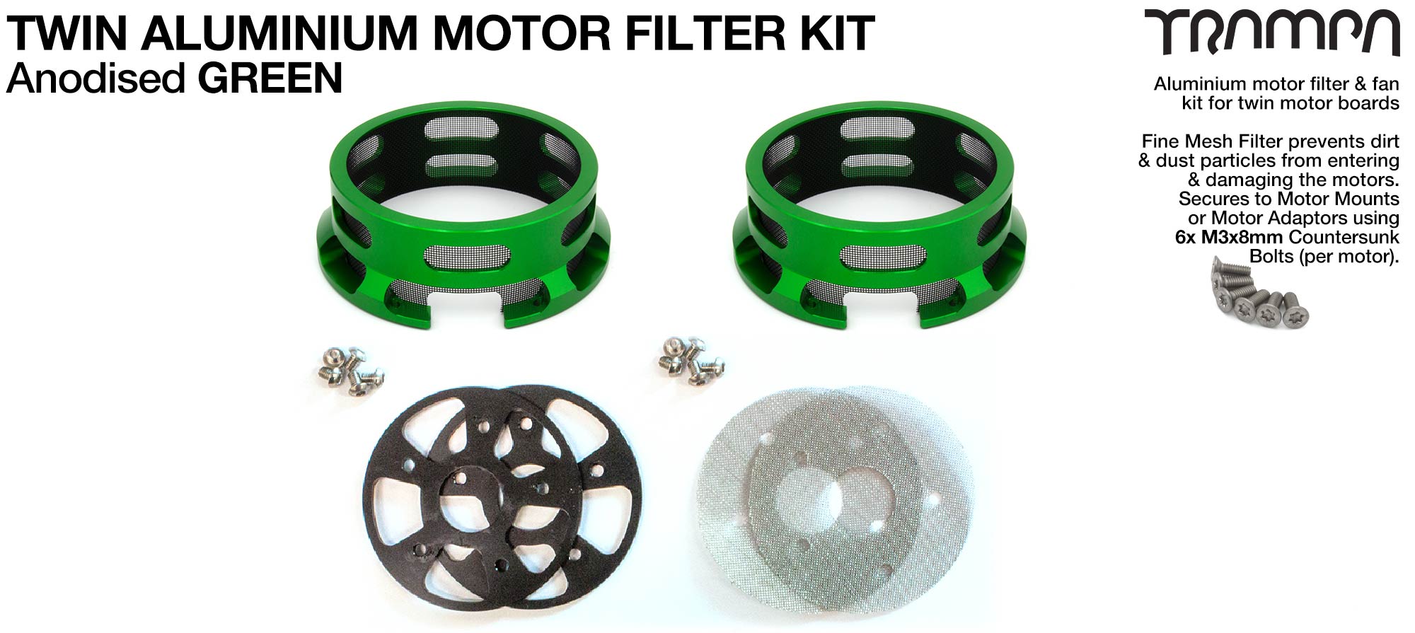 HALF CAGE Motor protection  - GREEN anodised with Filters - TWIN