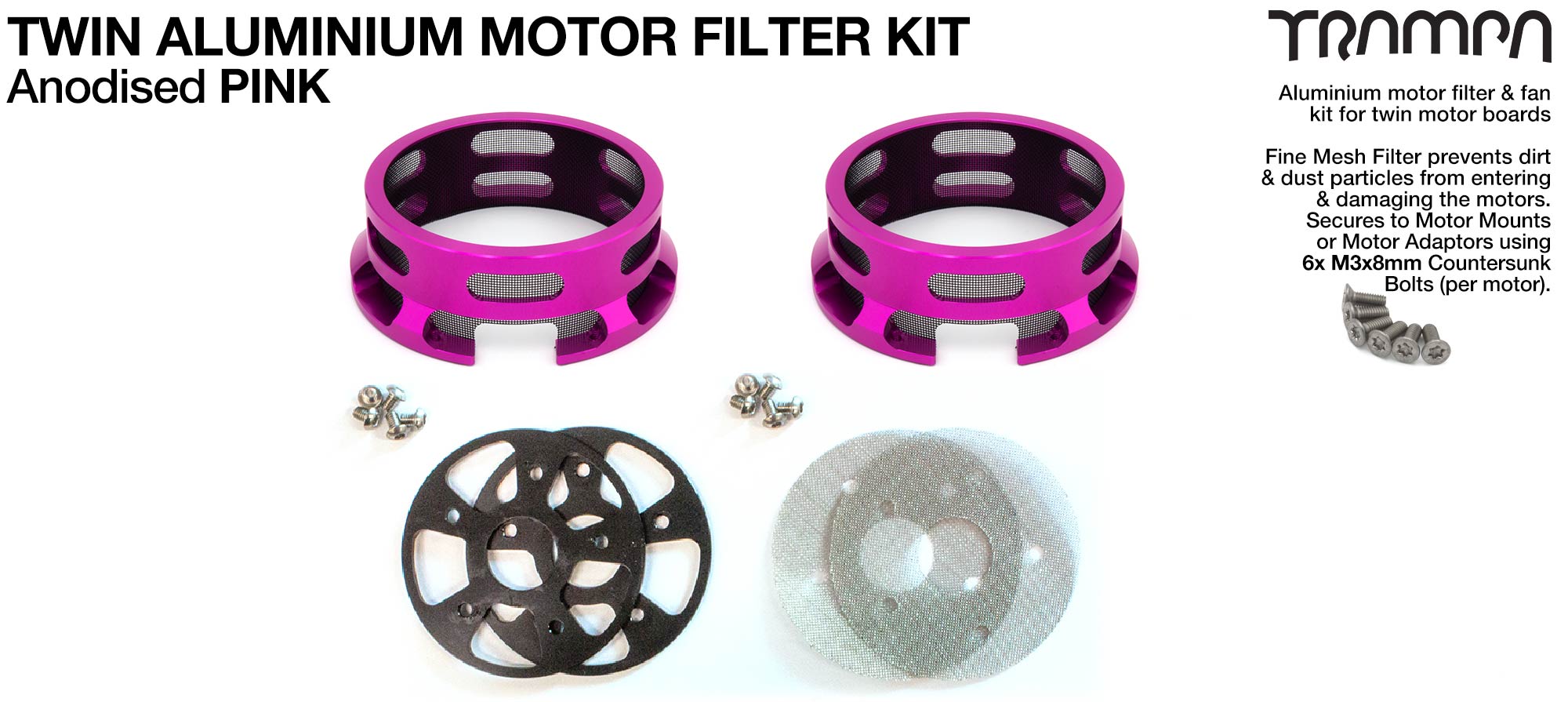 HALF CAGE Motor protection  - PINK anodised with Filters - TWIN