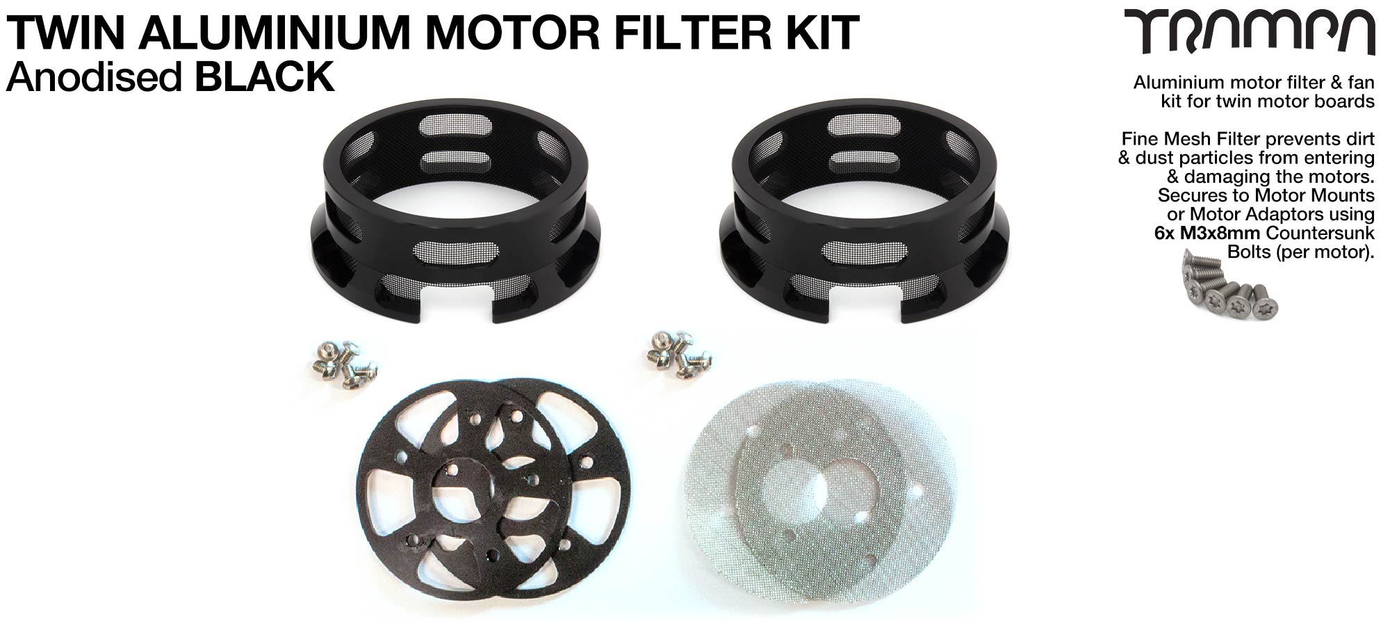 HALF CAGE Motor protection  - BLACK anodised with Filters - TWIN
