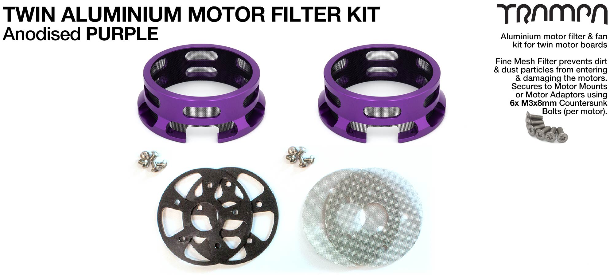 HALF CAGE Motor protection  - PURPLE anodised with Filters - TWIN