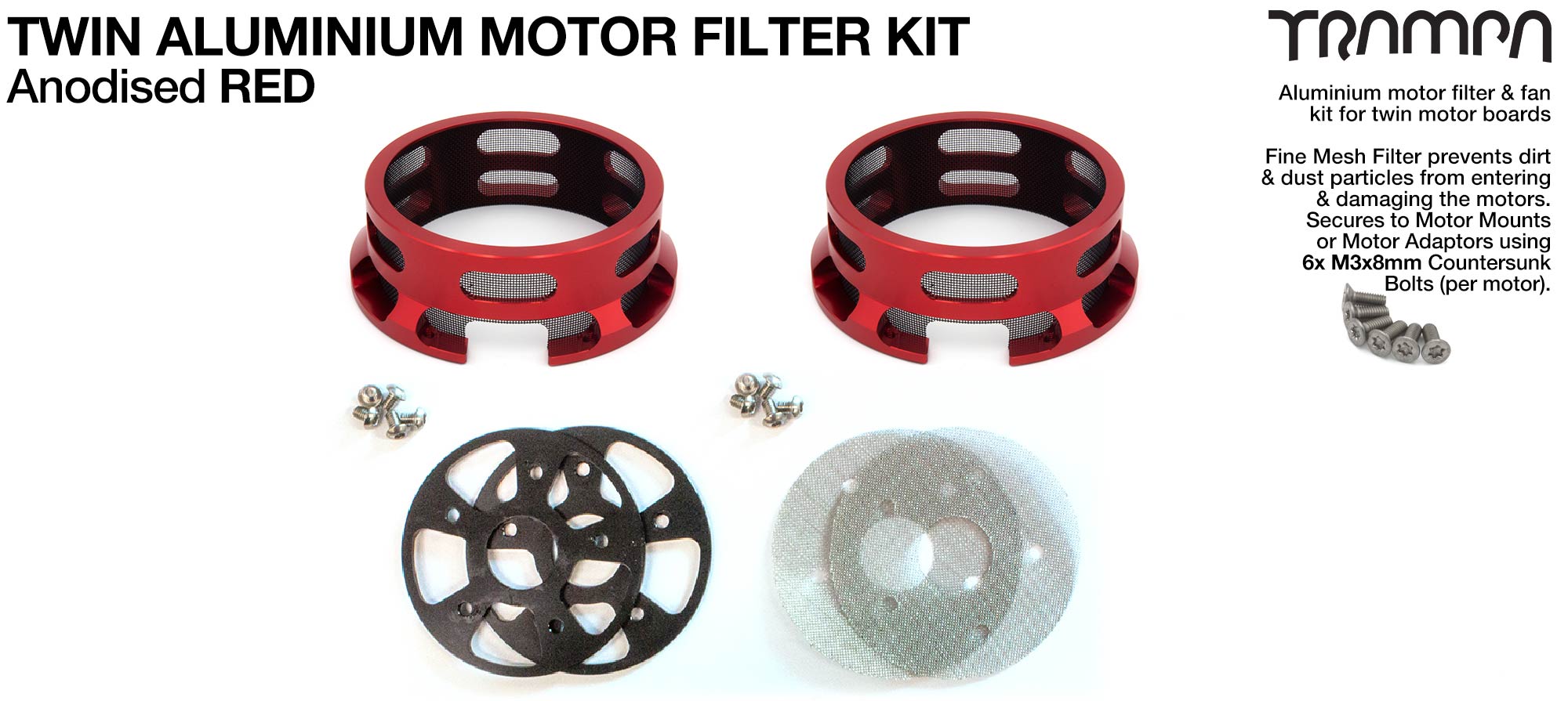 HALF CAGE Motor protection  - RED anodised with Filters - TWIN