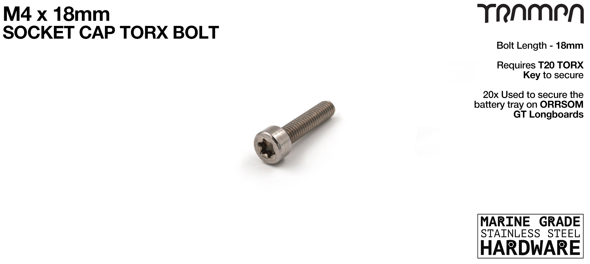 M4 x 18mm TORX Socket Capped Head Bolt ISO 4762 Marine Grade Stainless Steel 