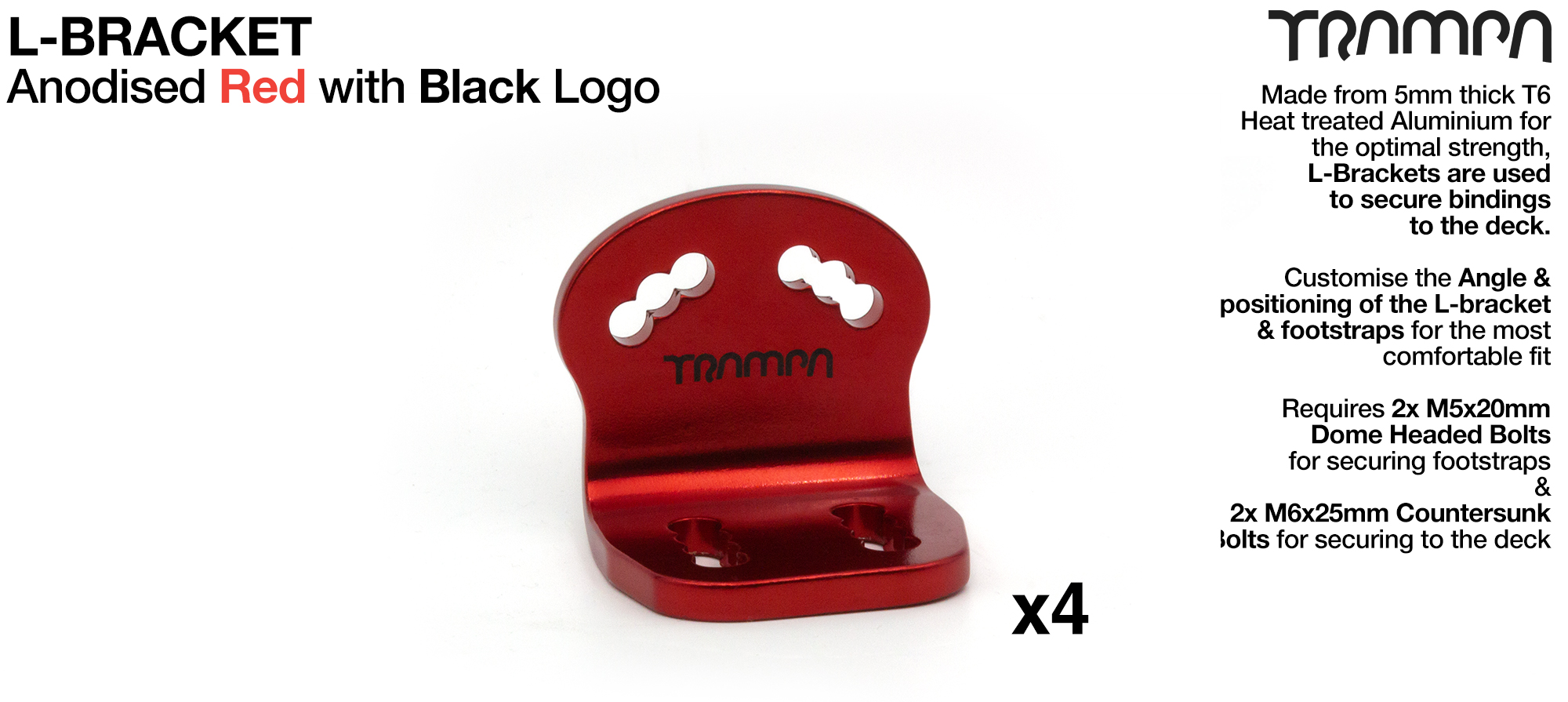L Bracket - Anodised RED with BLACK logo x4