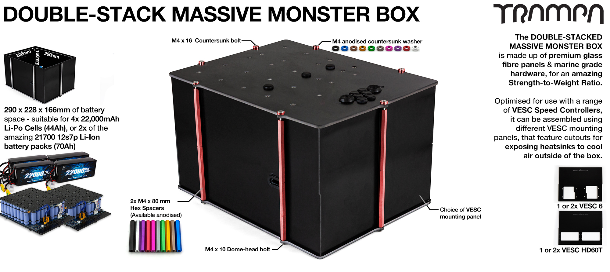 2WD DOUBLE STACK MASSIVE MONSTER Box with NO VESC Mounting Panel 