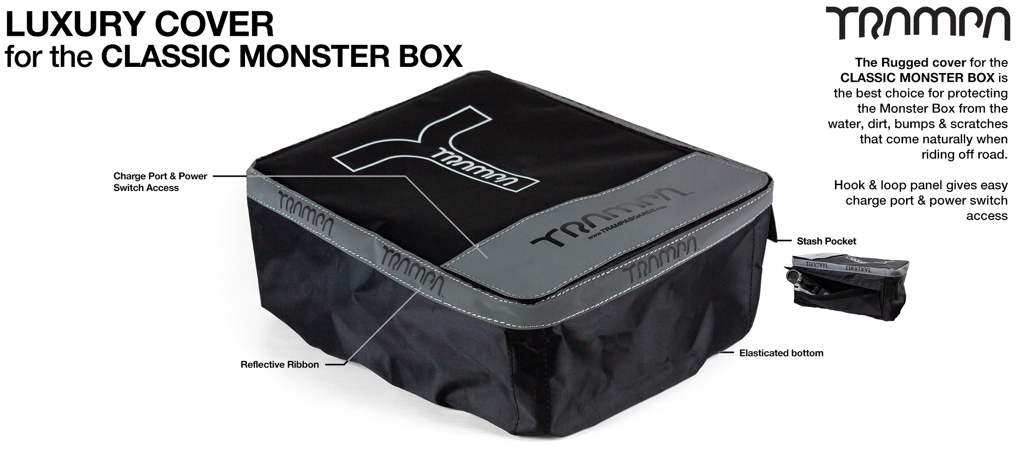 HEAVY DUTY Luxury CLASSIC Monster Box protective Cover with Tool or Stash Pockets & Inspection pit for easy access to charging