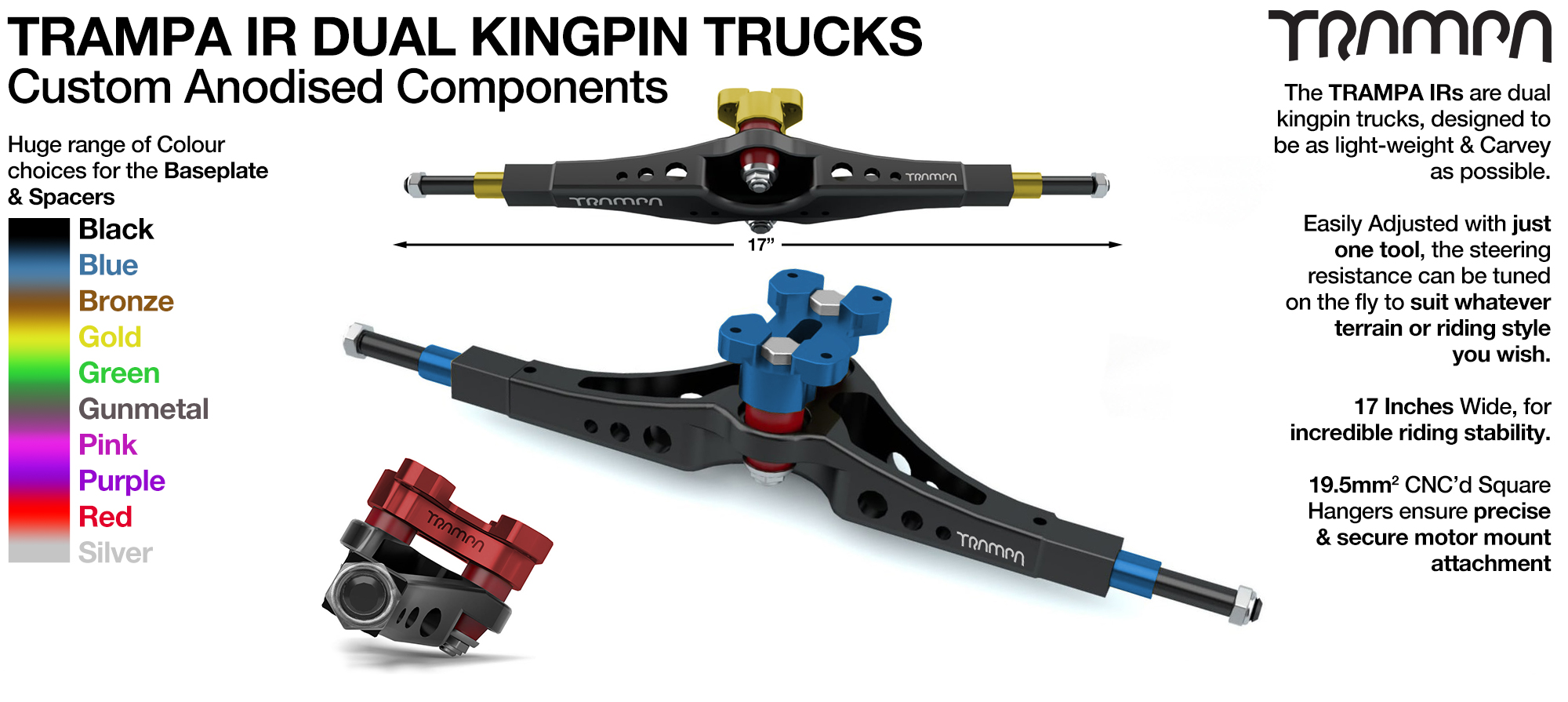 TRAMPA IR Double Kingpinned Skate Style Trucks