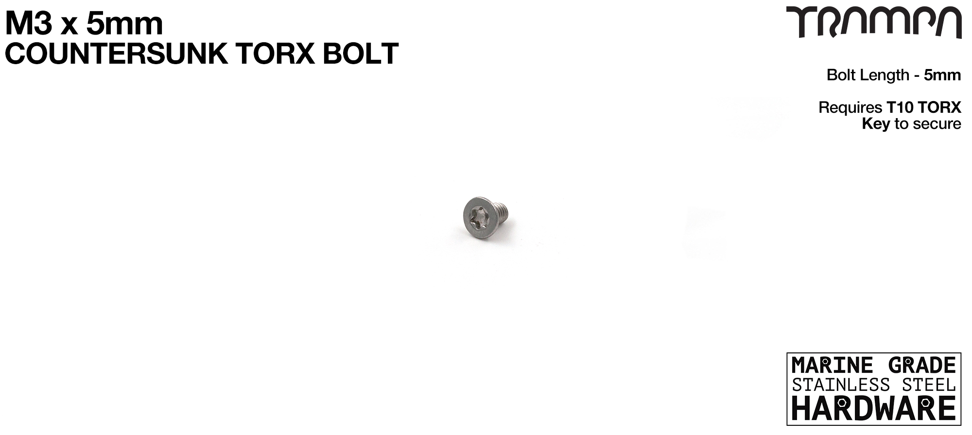 M3 x 5mm TORX Countersunk Bolt - Marine Grade Stainless steel with TORX Fitting