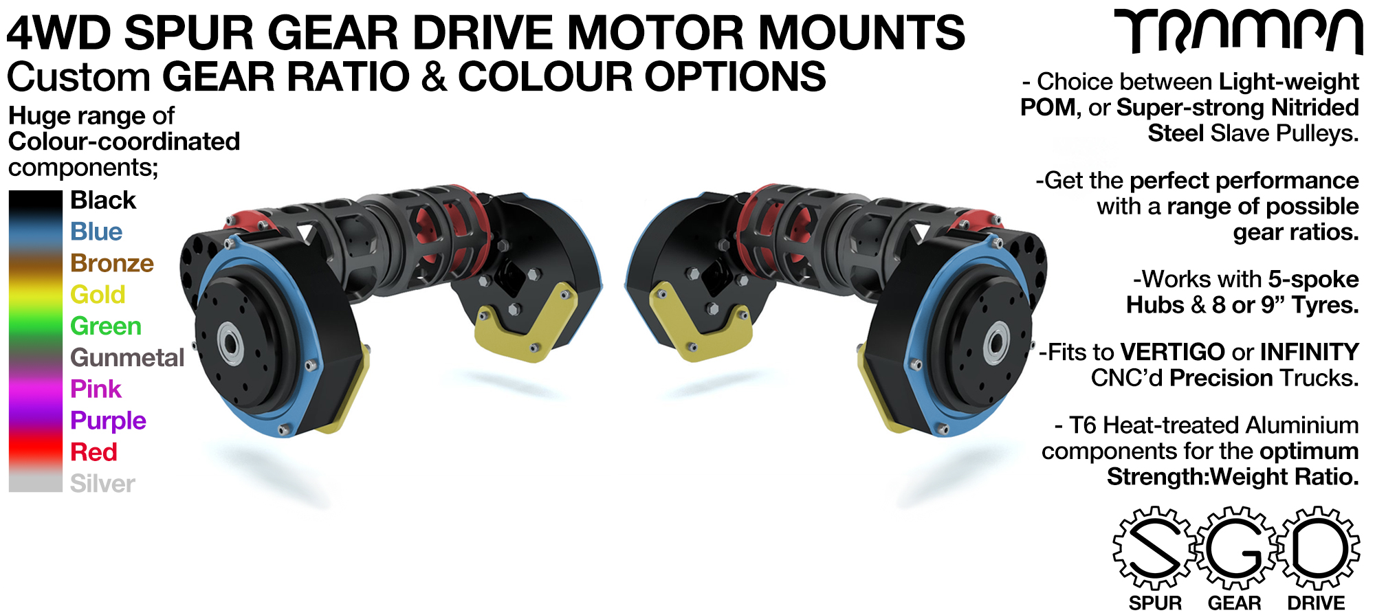 TRAMPA 4WD LOADED Spur Gear Drive Motor Mount kit with MOTORS PULLEYS & MOTOR Filters 