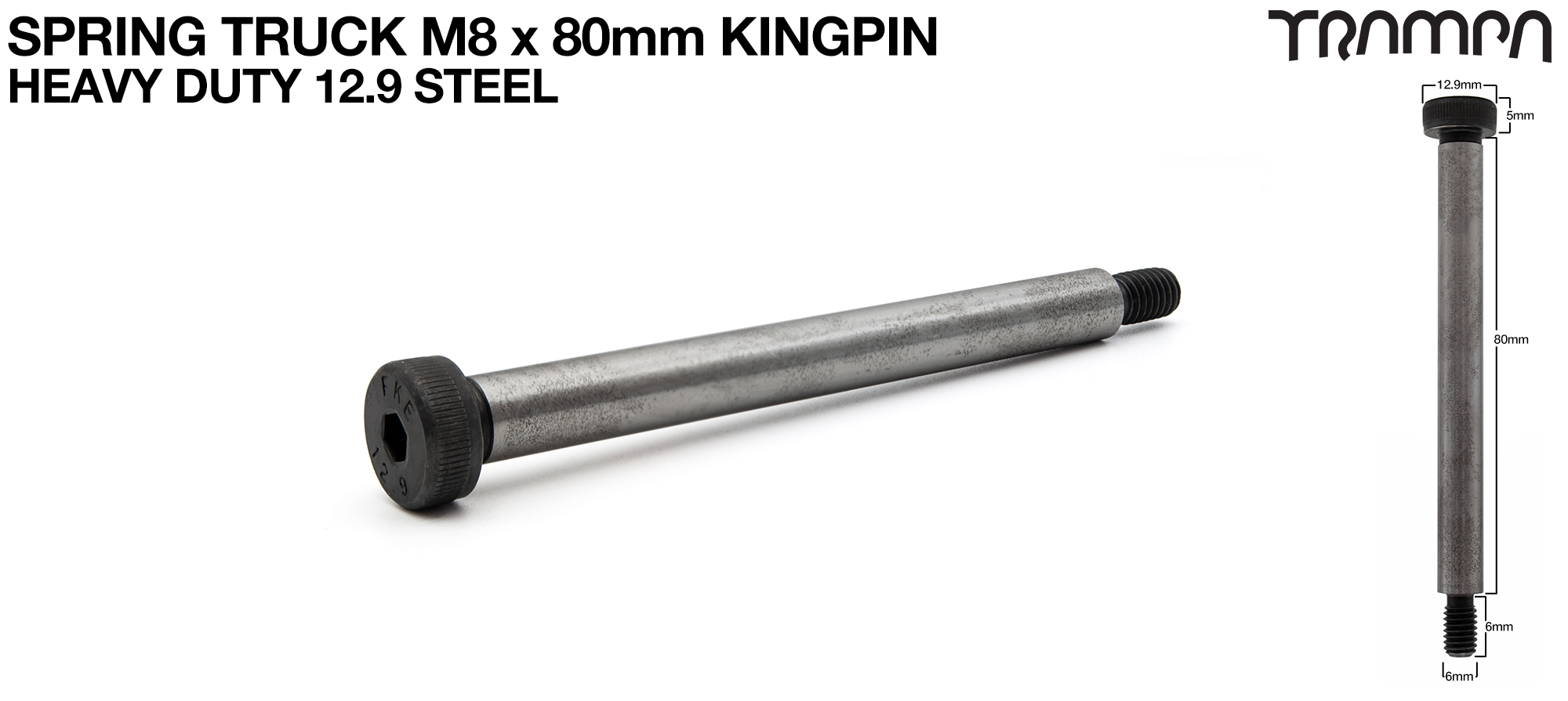 STEEL Kingpin M6x 8mm x 80mm for Spring Truck - Heavy Duty 12.9 Steel