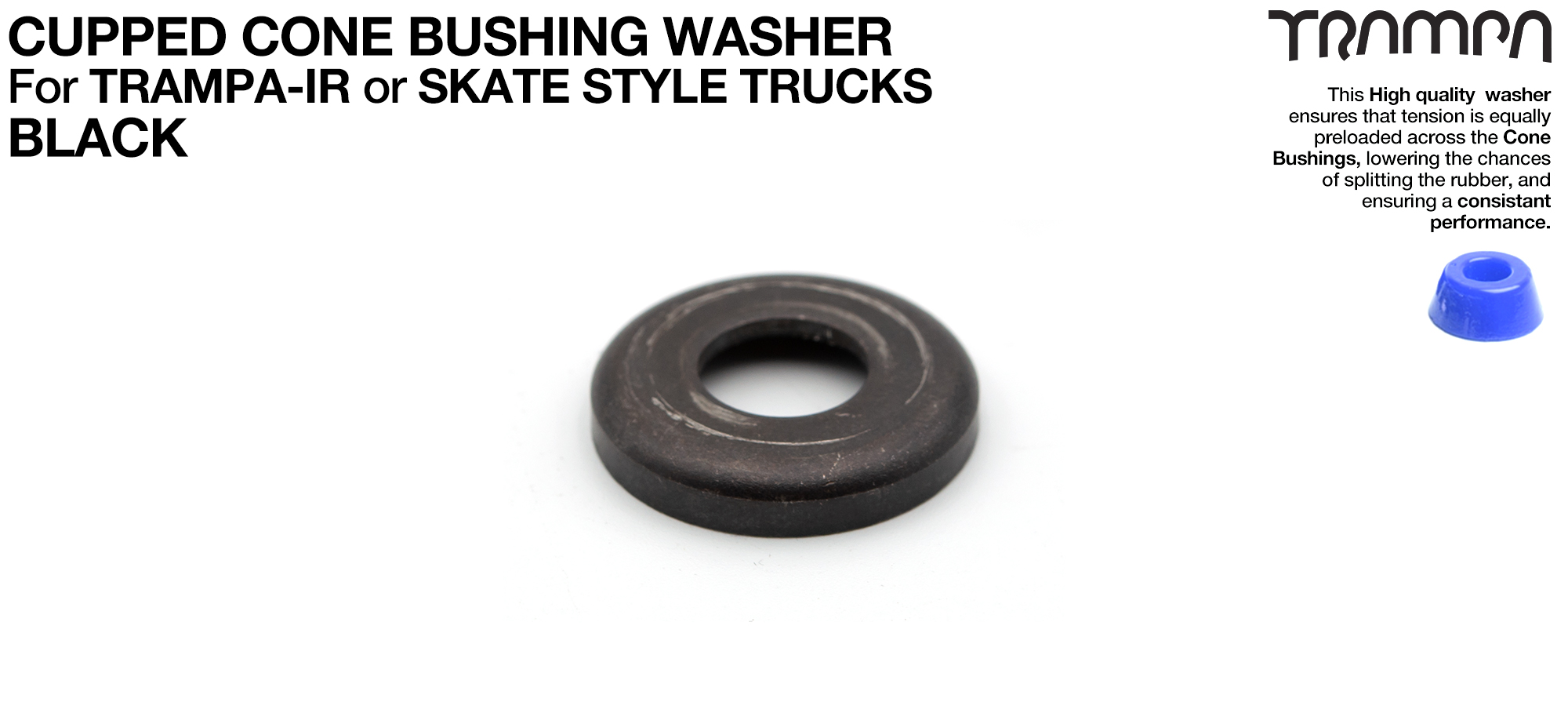 CUPPED Washer for SKATE CONE Bushing - BLACK