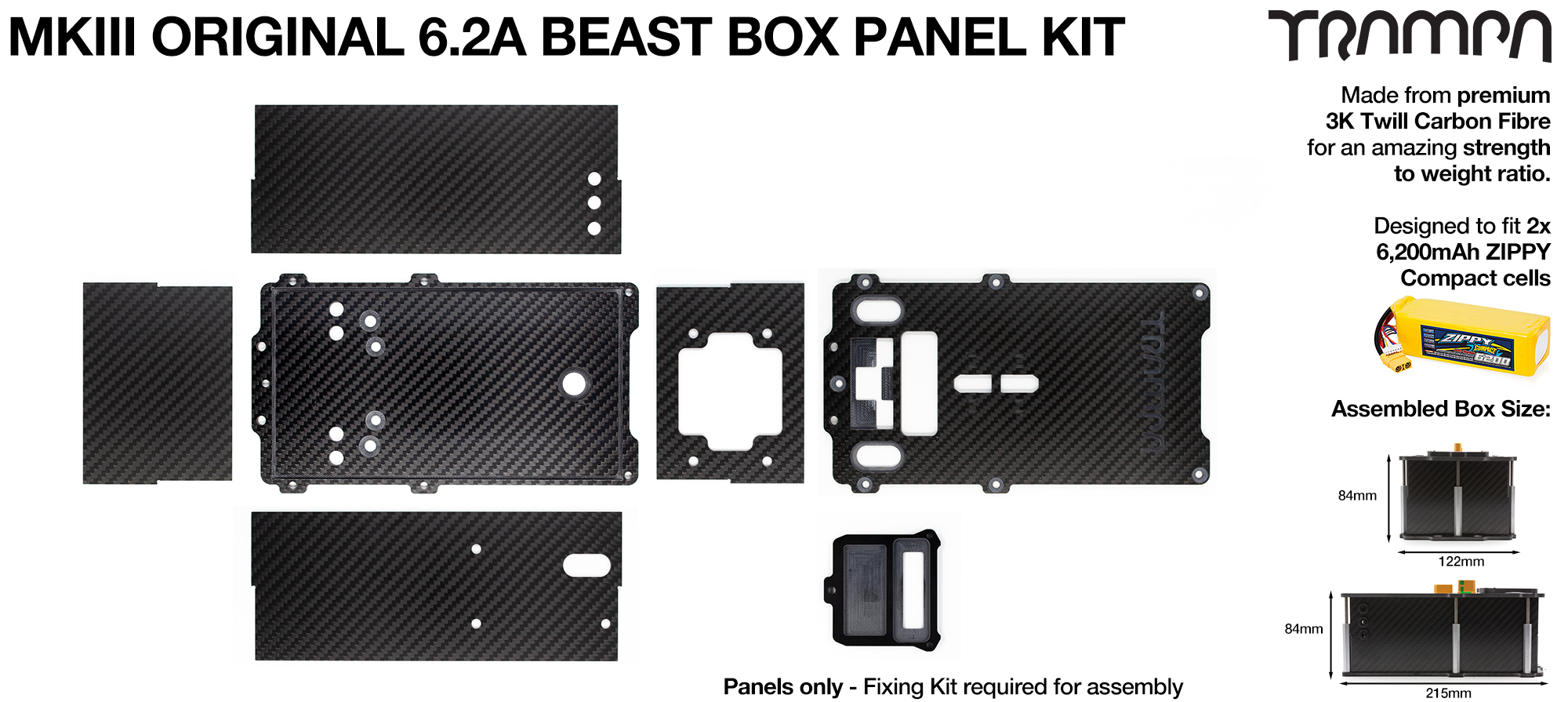 MkIII BEAST Box Carbon Fibre Panel kit with integrated LED & NRF Housing - Fits 2x 6200 Zippy compact