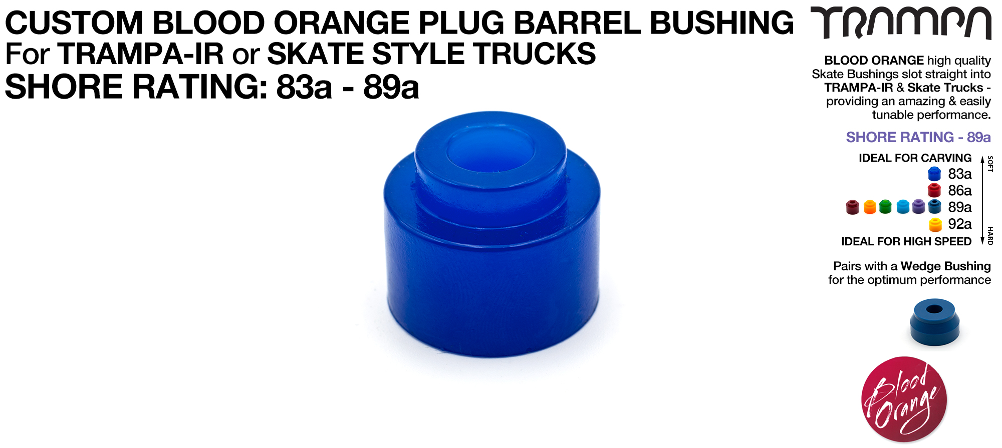 Custom Blood Orange PLUG BARREL Bushing - High Performance Urethane Bushings with lots of Flex options for customisation 