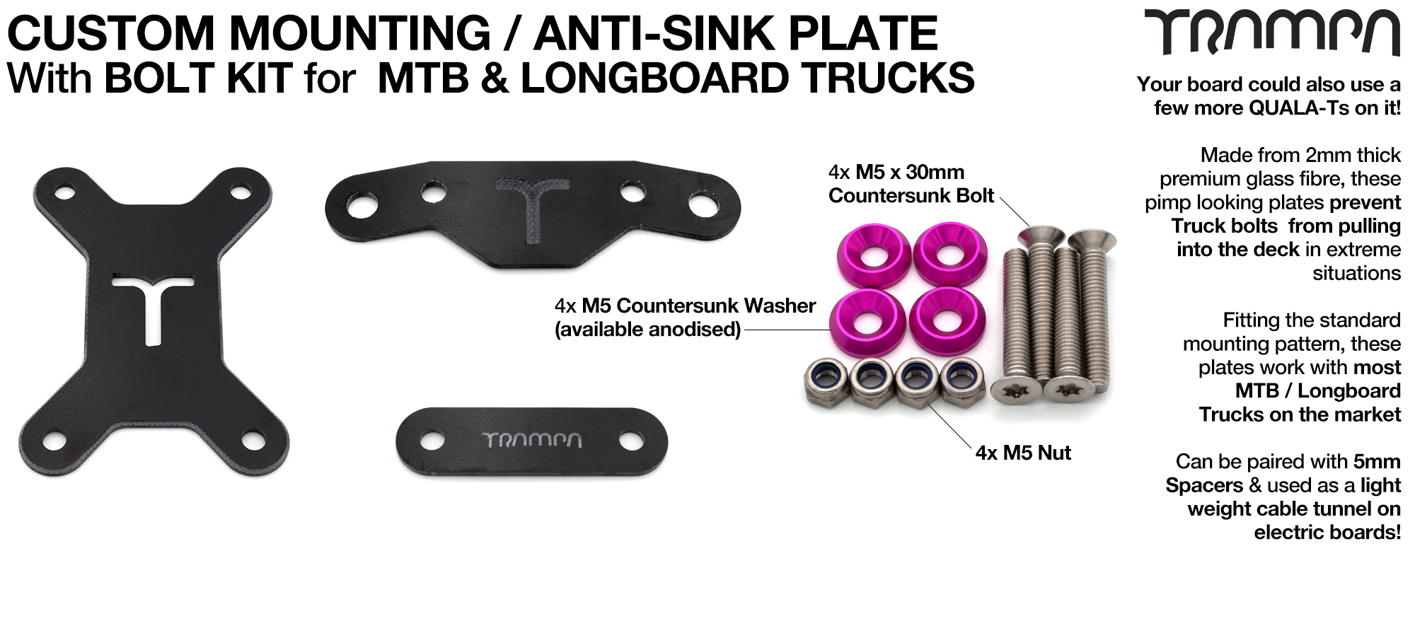 CUSTOM Glass Fibre Anti-Sink Plate, Truck Bolt Kit with Trims