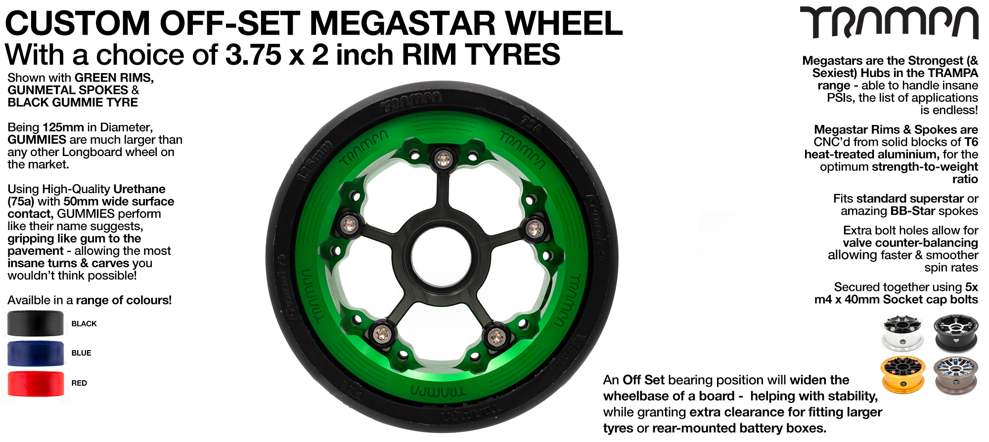 OFF-SET MEGASTAR 8 Wheel 3.75 x 2 Inch - Fits all TRAMPA Tyres up to 8 Inch