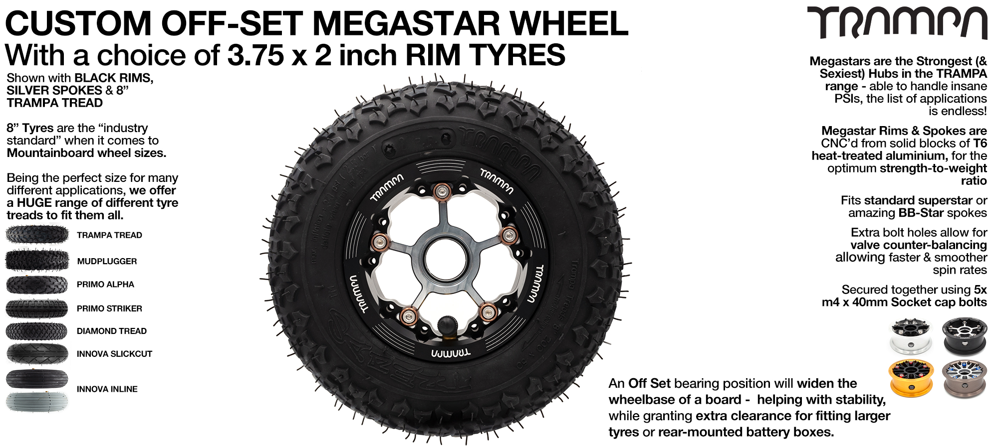OFF-SET MEGASTAR 8 Wheel 3.75 x 2 Inch - Fits all TRAMPA Tyres up to 8 Inch 