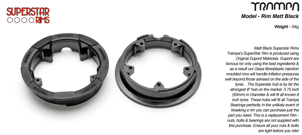 Set of 4 SUPERSTAR CENTER-SET Rims 3.75x 2 Inch fits all 3.75 Inch Tyres - Matt BLACK