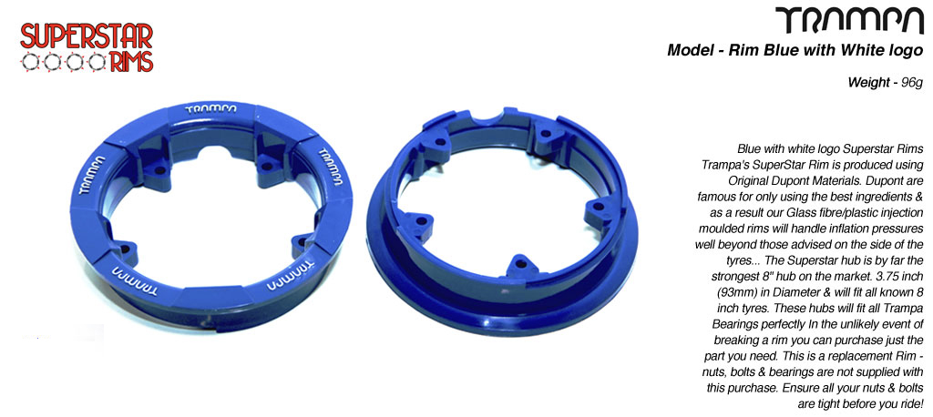 Set of 4 SUPERSTAR CENTER-SET Rims 3.75x 2 Inch fits all 3.75 Inch Tyres - BLUE with WHITE logos 