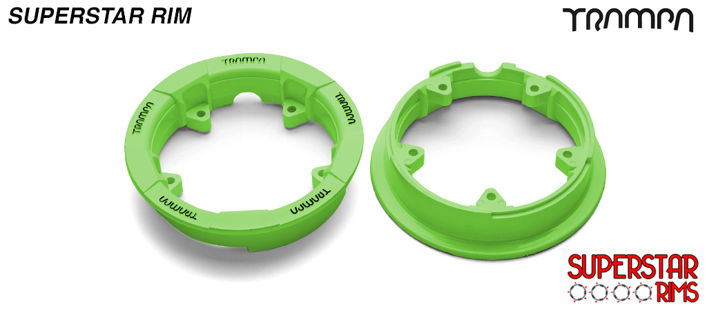 Genuine SUPERSTAR CENTER-SET Rim 3.75x 2 Inch fits all 3.75 Inch Tyres - GREEN with BLACK Logos