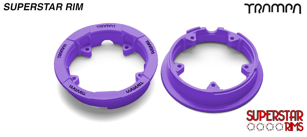 Set of 4 SUPERSTAR CENTER-SET Rims 3.75x 2 Inch fits all 3.75 Inch Tyres - PURPLE with BLACK Logos 